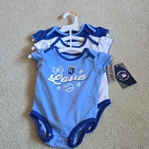 MLB Kansas City Three-Pack Baby Girls' Blue & White Love Bodysuits